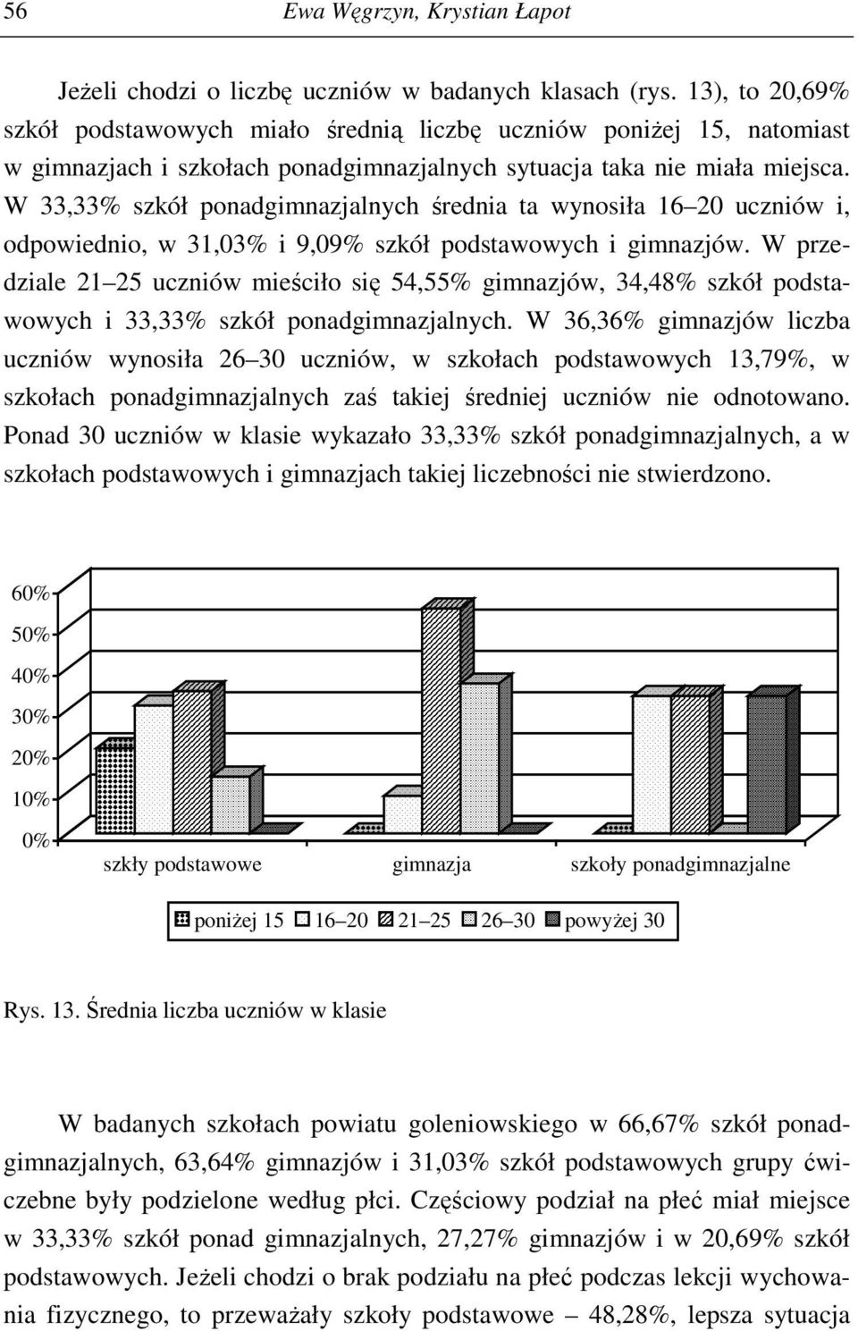 W 33,33% szkół ponadgimnazjalnych średnia ta wynosiła 16 20 uczniów i, odpowiednio, w 31,03% i 9,09% szkół podstawowych i gimnazjów.
