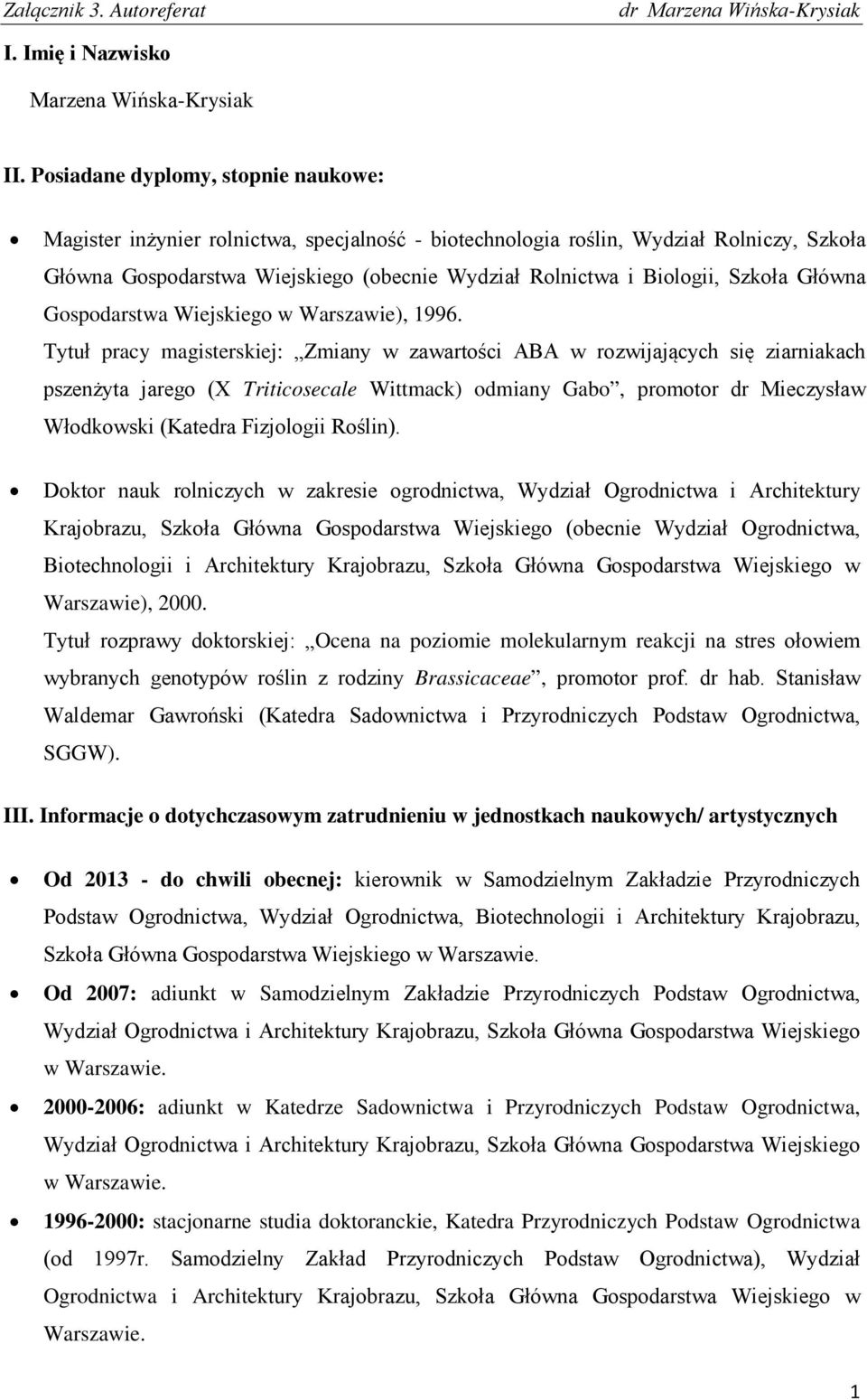 Szkoła Główna Gospodarstwa Wiejskiego w Warszawie), 1996.