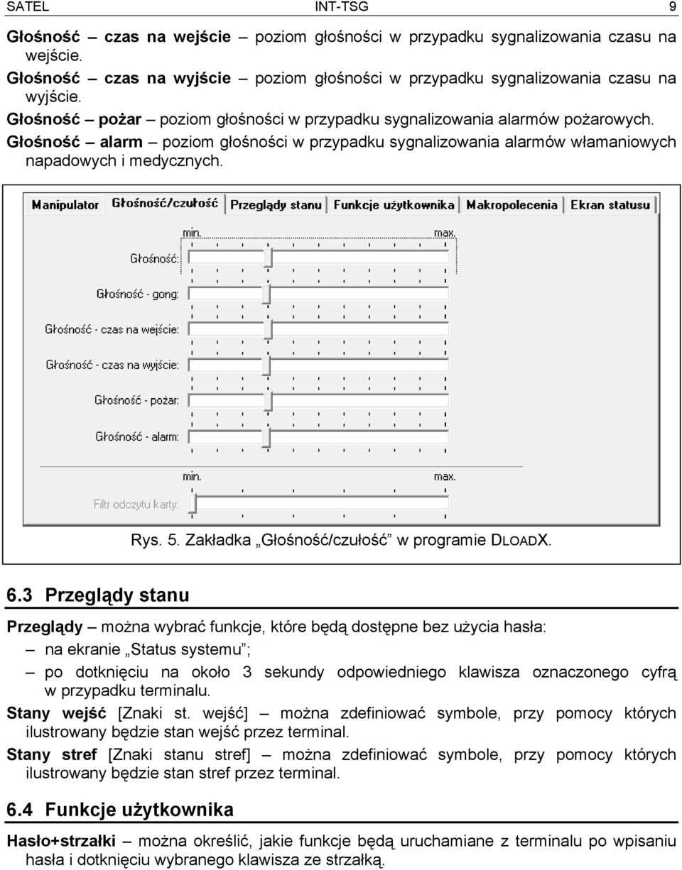 Zakładka Głośność/czułość w programie DLOADX. 6.