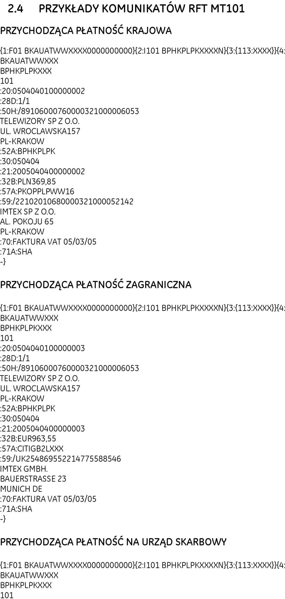 POKOJU 65 :70:FAKTURA VAT 05/03/05 -} PRZYCHODZĄCA PŁATNOŚĆ ZAGRANICZNA {1:F01 BKAUATWWXXXX0000000000}{2:I101 BPHKPLPKXXXXN}{3:{113:XXXX}}{4: BKAUATWWXXX BPHKPLPKXXX 101 :20:0504040100000003 :28D:1/1