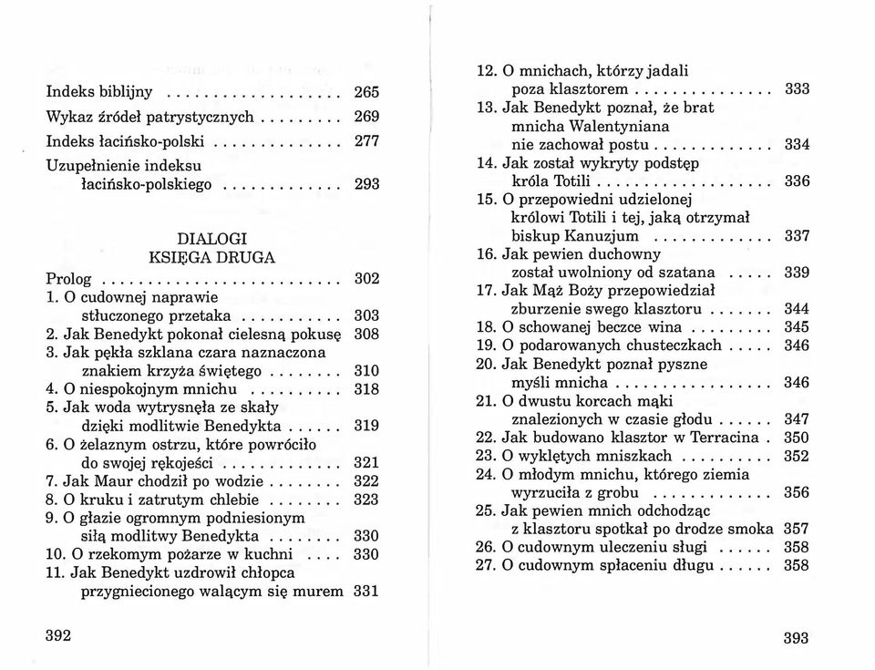 ......... 318 5. Jak woda wytrysnęła ze skały dzięki modlitwie Benedykta...... 319 6. O żelaznym ostrzu, które powróciło do swojej rękojeści............. 321 7. Jak Maur chodził po wodzie........ 322 8.