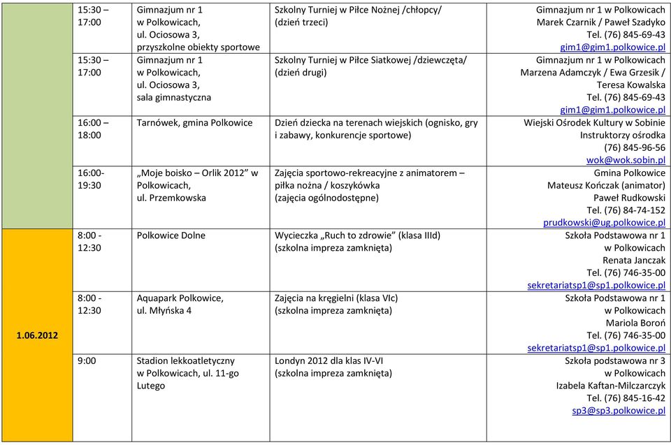 11-go Lutego Szkolny Turniej w Piłce Nożnej /chłopcy/ (dzień trzeci) Szkolny Turniej w Piłce Siatkowej /dziewczęta/ (dzień drugi) / koszykówka Wycieczka Ruch to zdrowie (klasa IIId) Zajęcia