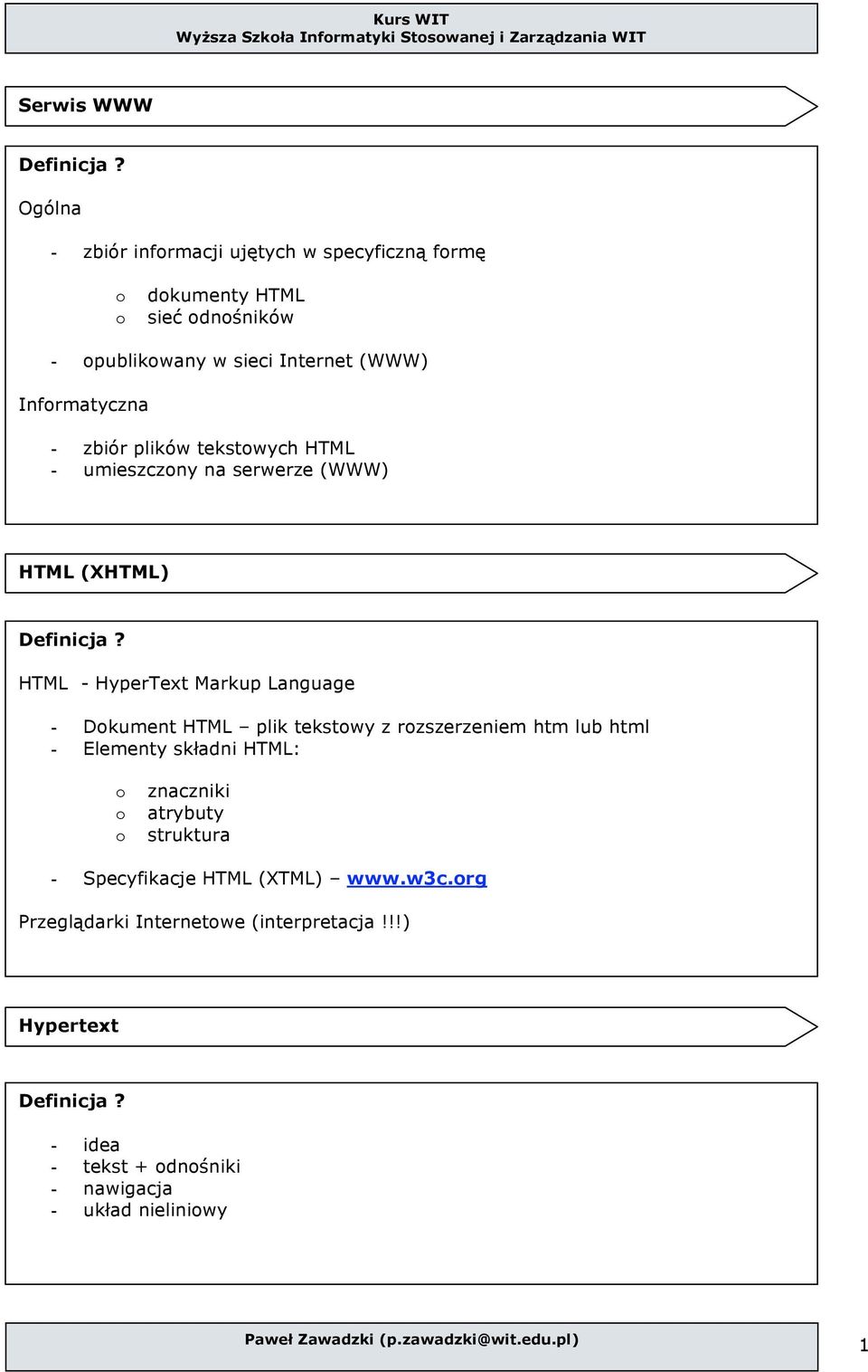 zbiór plików tekstwych HTML - umieszczny na serwerze (WWW) HTML (XHTML) Definicja?