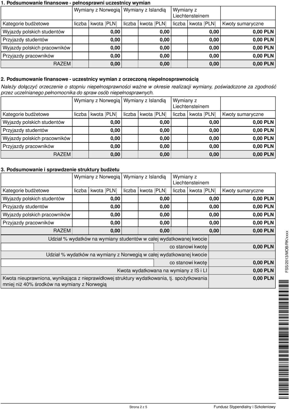 Podsumowanie finansowe - uczestnicy wymian z orzeczona niepełnosprawnością Należy dołaczyć orzeczenie o stopniu niepełnosprawności ważne w okresie realizacji wymiany, poświadczone za zgodność przez