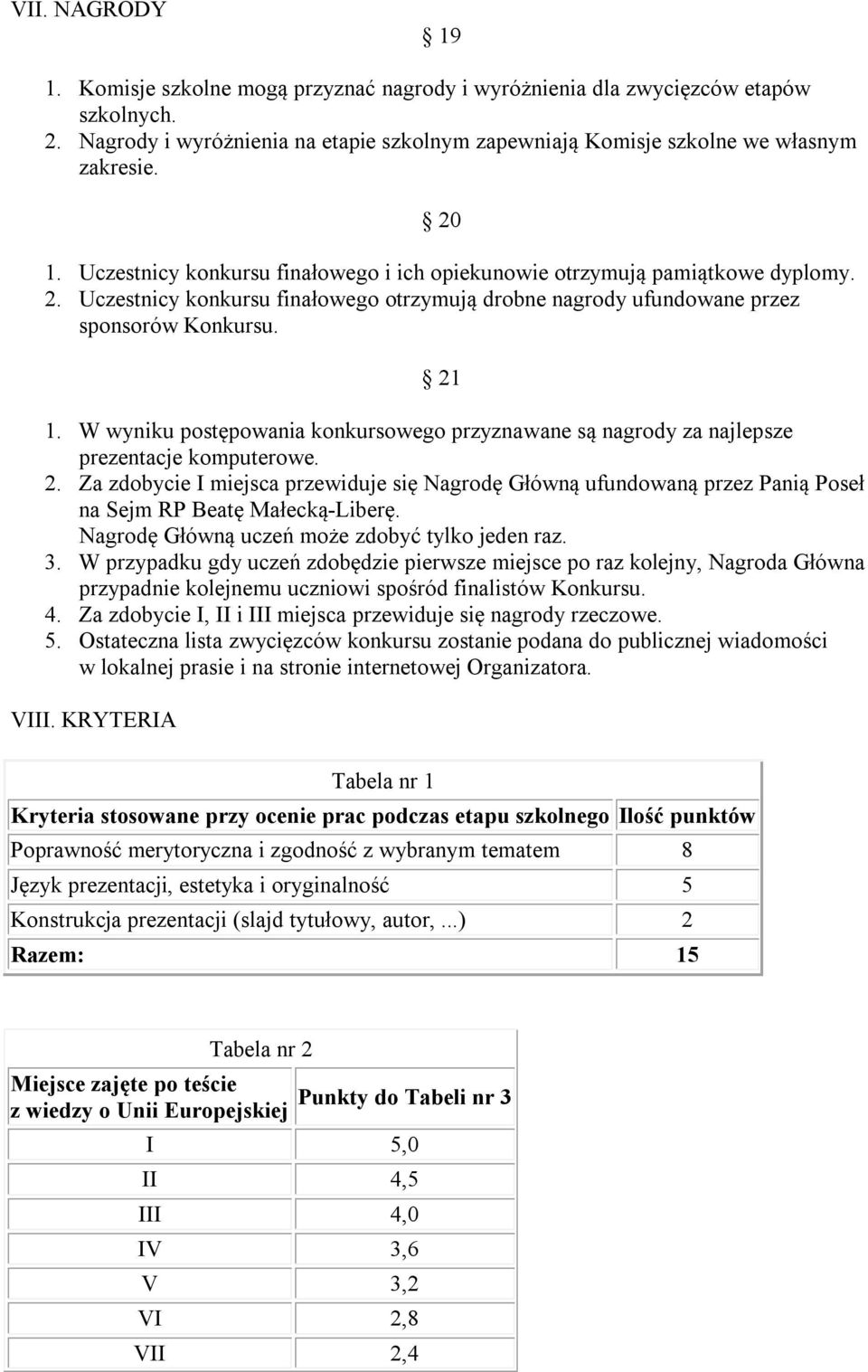 W wyniku postępowania konkursowego przyznawane są nagrody za najlepsze prezentacje komputerowe. 2.