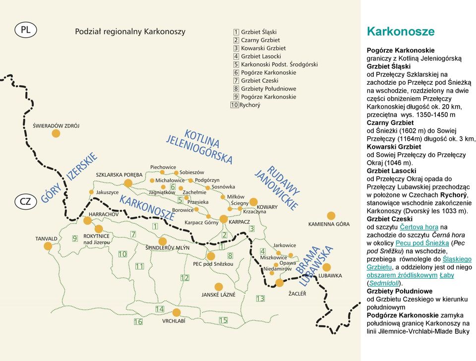 3 km, Kowarski Grzbiet od Sowiej Przełęczy do Przełęczy Okraj (1046 m).