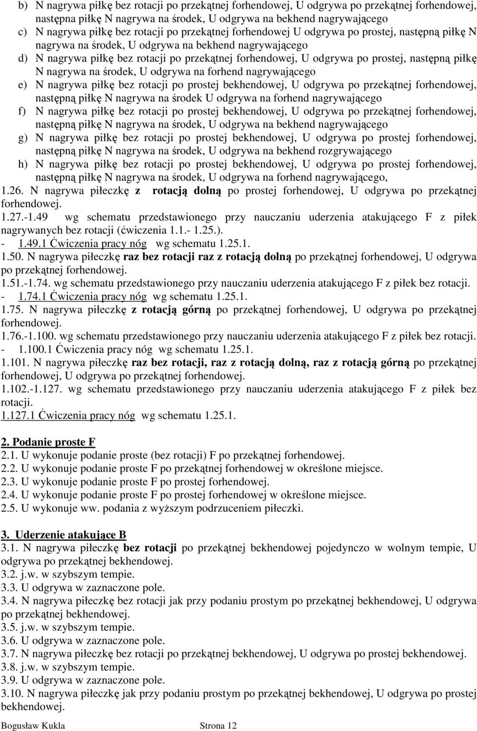 następną piłkę N nagrywa na środek, U odgrywa na forhend nagrywającego e) N nagrywa piłkę bez rotacji po prostej bekhendowej, U odgrywa po przekątnej forhendowej, następną piłkę N nagrywa na środek U