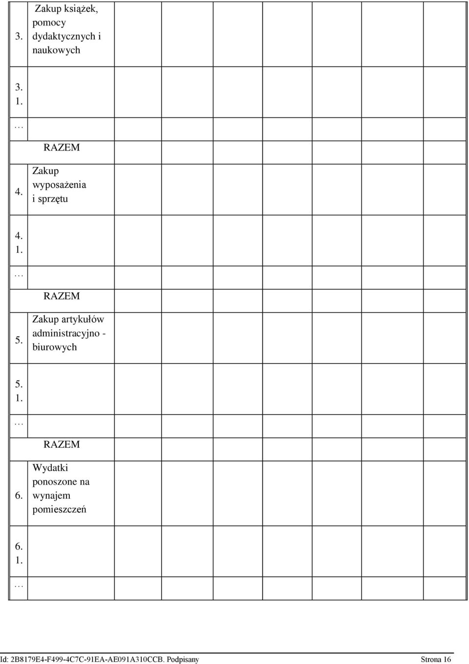 Zakup artykułów administracyjno - biurowych 5. RAZEM 6.