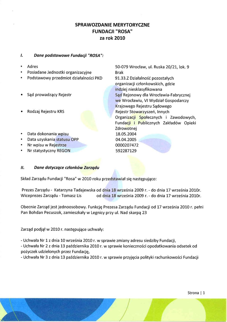 2 Dzitl nosi pozosttych orgnizcji czfon kowskich, gdzie indziej niesklsyfikown Sqd Rejonowy dl Wroctwi-Fbrycznej we Wroclwiu, Vl Wydzit Gospodrczy Krjowego Rejestru Sqdowego Rejestr Stowrzyszeri, I n