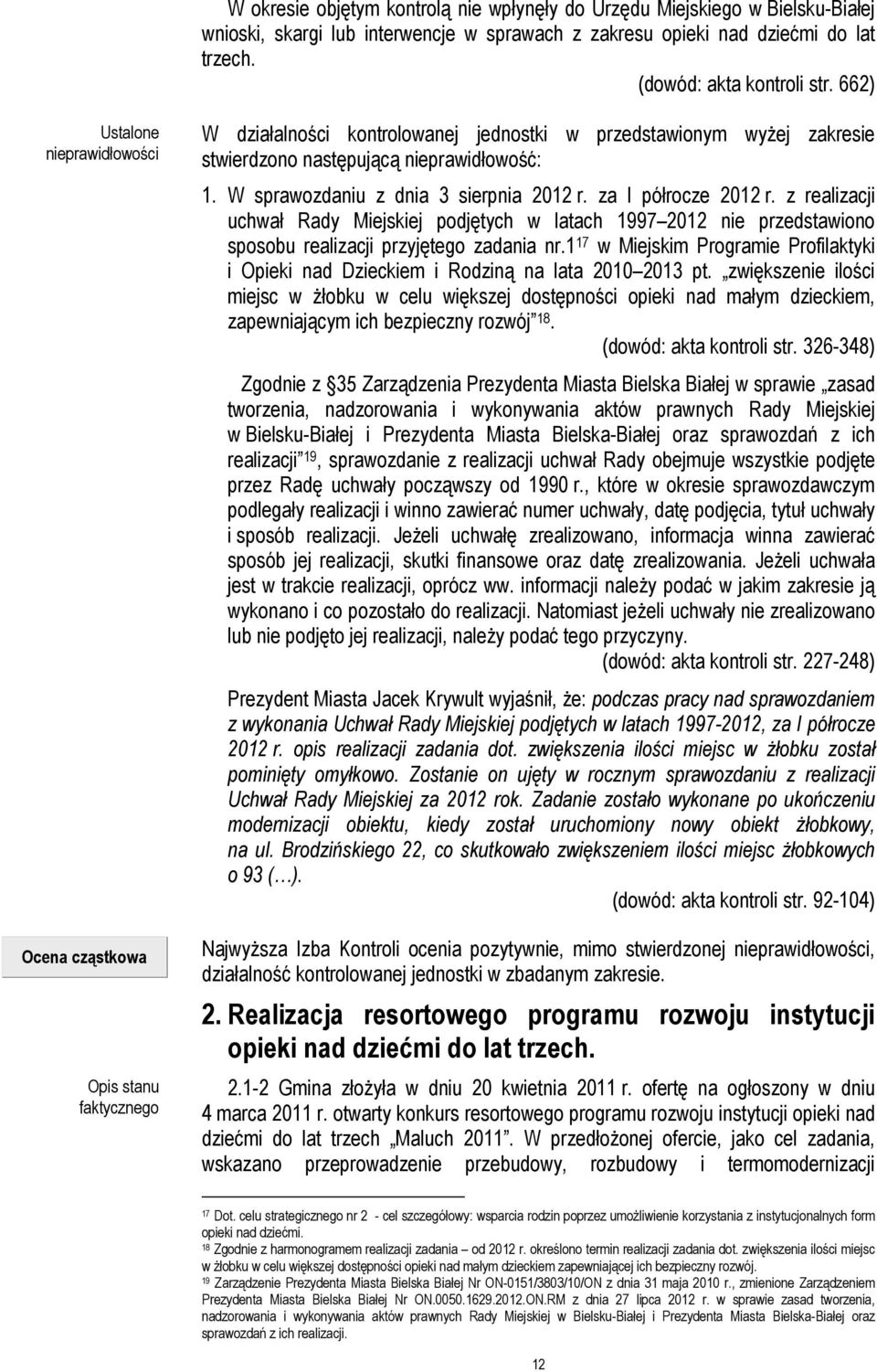 W sprawozdaniu z dnia 3 sierpnia 2012 r. za I półrocze 2012 r. z realizacji uchwał Rady Miejskiej podjętych w latach 1997 2012 nie przedstawiono sposobu realizacji przyjętego zadania nr.