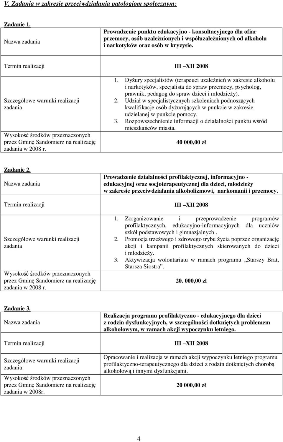 3. Rozpowszechnienie informacji o działalnoci punktu wród mieszkaców miasta. 40 000,00 zł Zadanie 2.