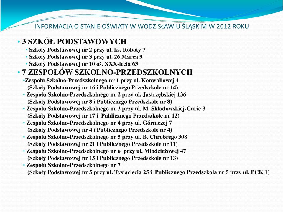 Konwaliowej 4 (Szkoły Podstawowej nr 16 i Publicznego Przedszkole nr 14) Zespołu Szkolno-Przedszkolnego nr 2 przy ul.