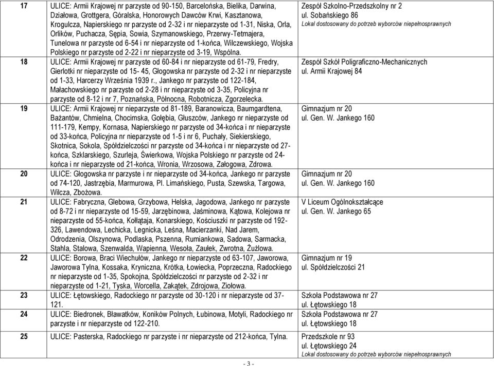 parzyste od 2-22 i nr nieparzyste od 3-19, Wspólna.