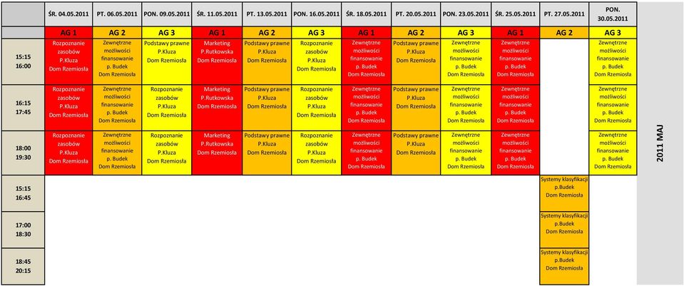 05.2011 PT. 27.05.2011 30.05.2011 AG 1 AG 2 AG 3 AG 1