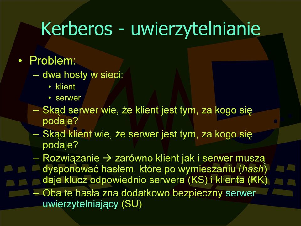 Rozwiązanie zarówno klient jak i serwer muszą dysponować hasłem, które po wymieszaniu (hash) daje