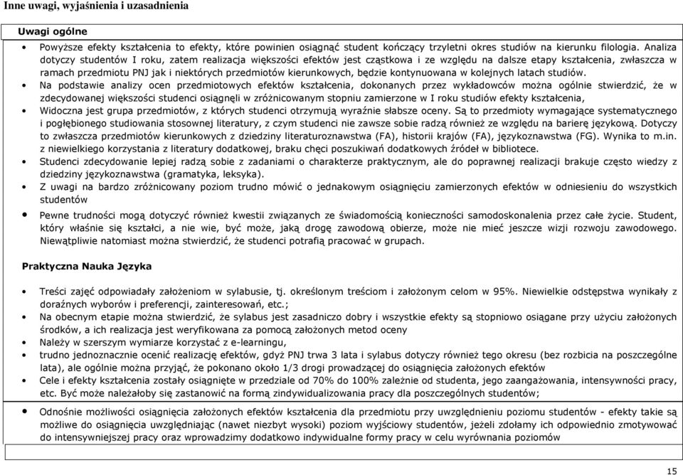 kierunkowych, będzie kontynuowana w kolejnych latach studiów.