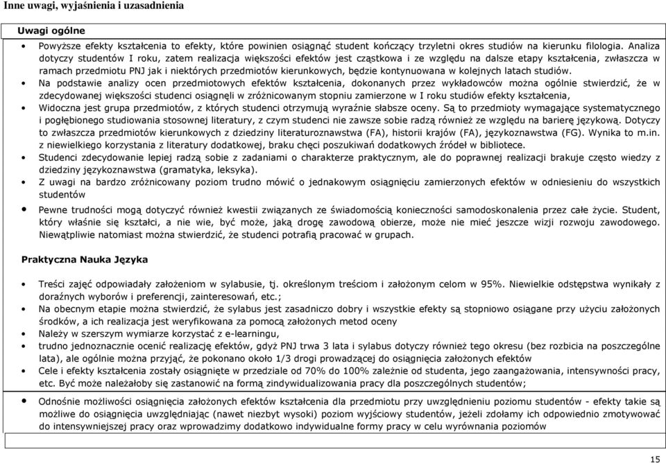 kierunkowych, będzie kontynuowana w kolejnych latach studiów.