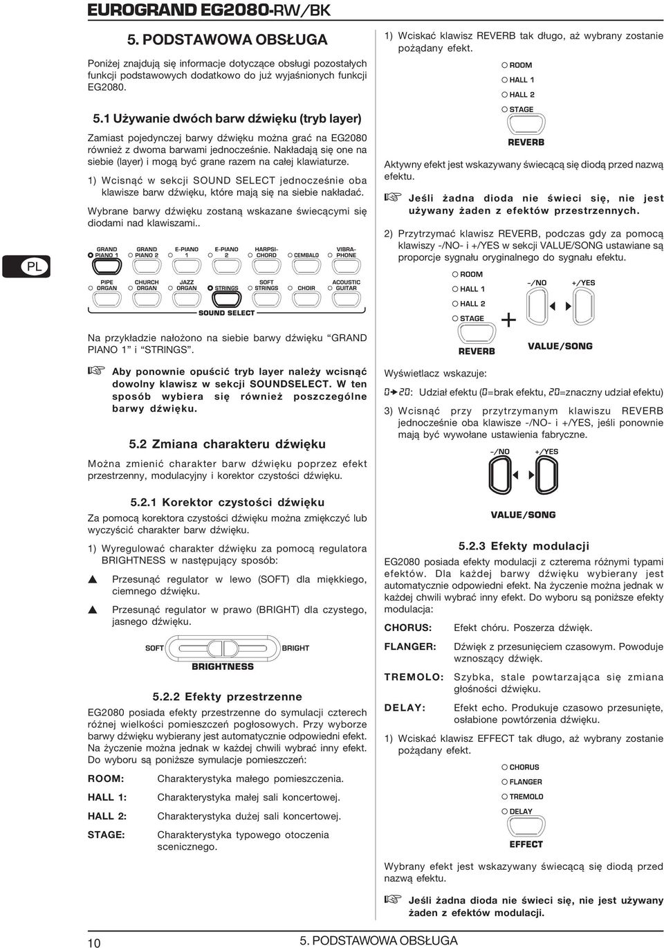 1 Używanie dwóch barw dźwięku (tryb layer) Zamiast pojedynczej barwy dźwięku można grać na EG2080 również z dwoma barwami jednocześnie.