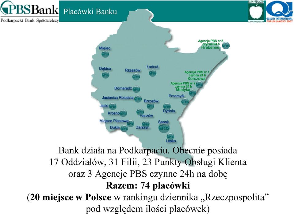 Klienta oraz 3 Agencje PBS czynne 24h na dobę Razem: 74