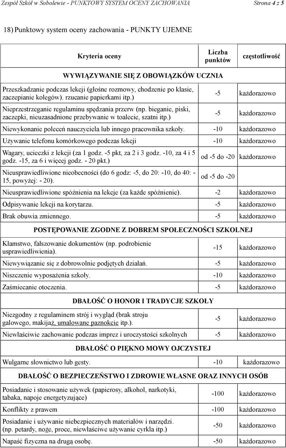 bieganie, piski, zaczepki, nieuzasadnione przebywanie w toalecie, szatni itp.) - - Niewykonanie poleceń nauczyciela lub innego pracownika szkoły.