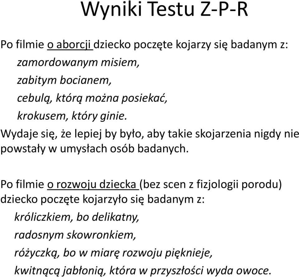 Wydaje się, że lepiej by było, aby takie skojarzenia nigdy nie powstały w umysłach osób badanych.