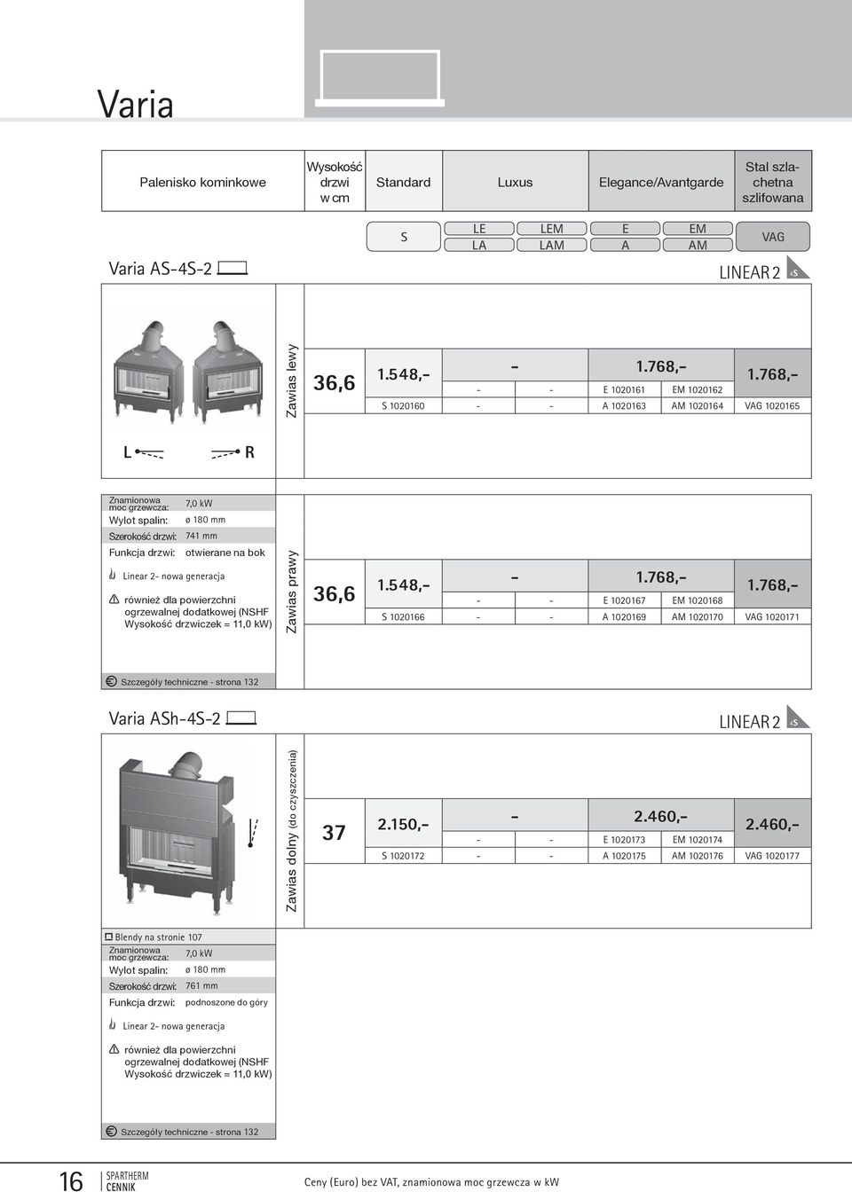 prawy - - 1020167 M 1020168 1020166 - - 1020169 1020170 1020171 zczegóły techniczne - strona 132 Varia h-4-2 Zawias dolny (do czyszczenia) 37 36,6 1.548,- - 1.768,- 1.768,- 2.150,- - 2.