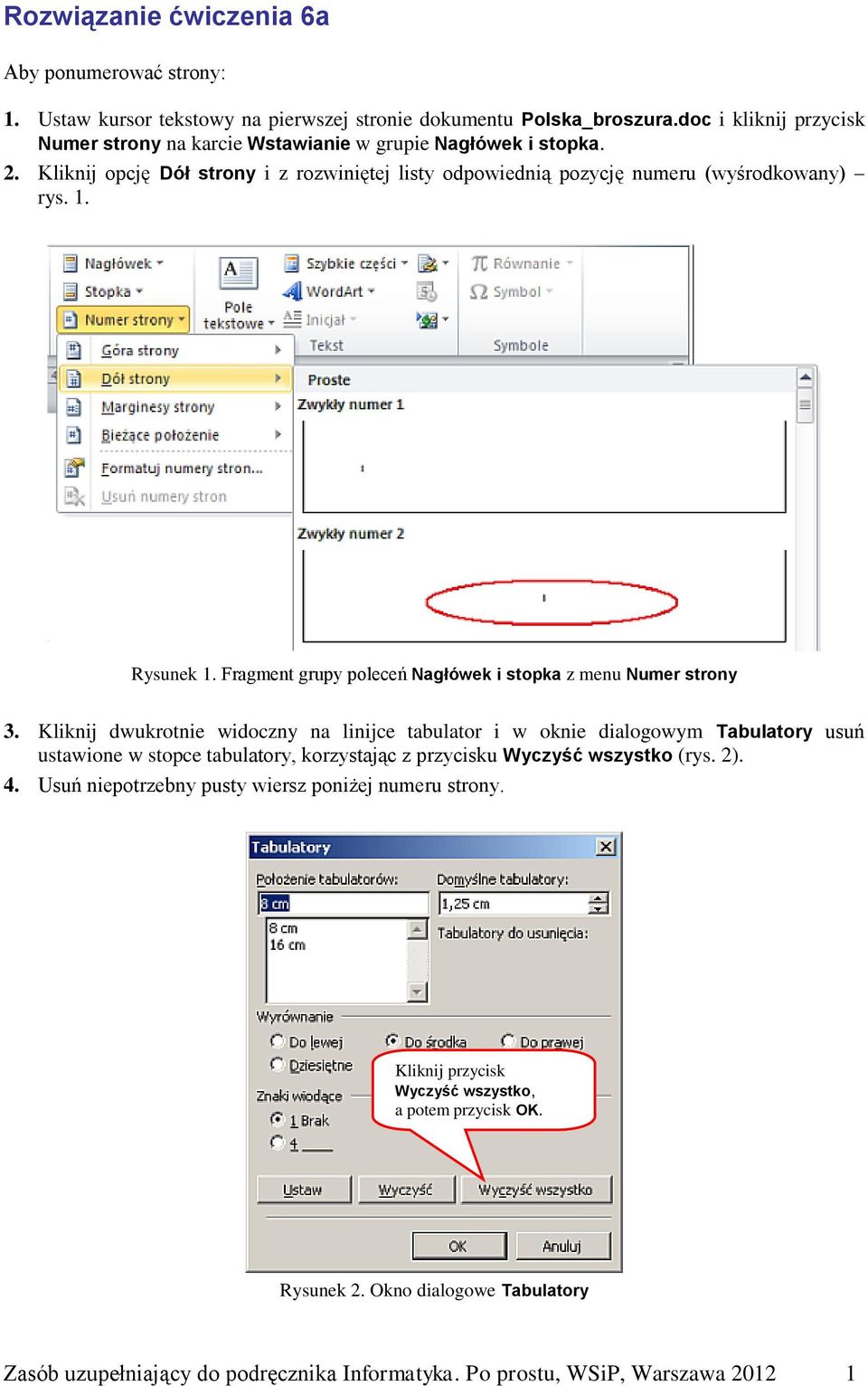 Fragment grupy poleceń Nagłówek i stopka z menu Numer strony 3.