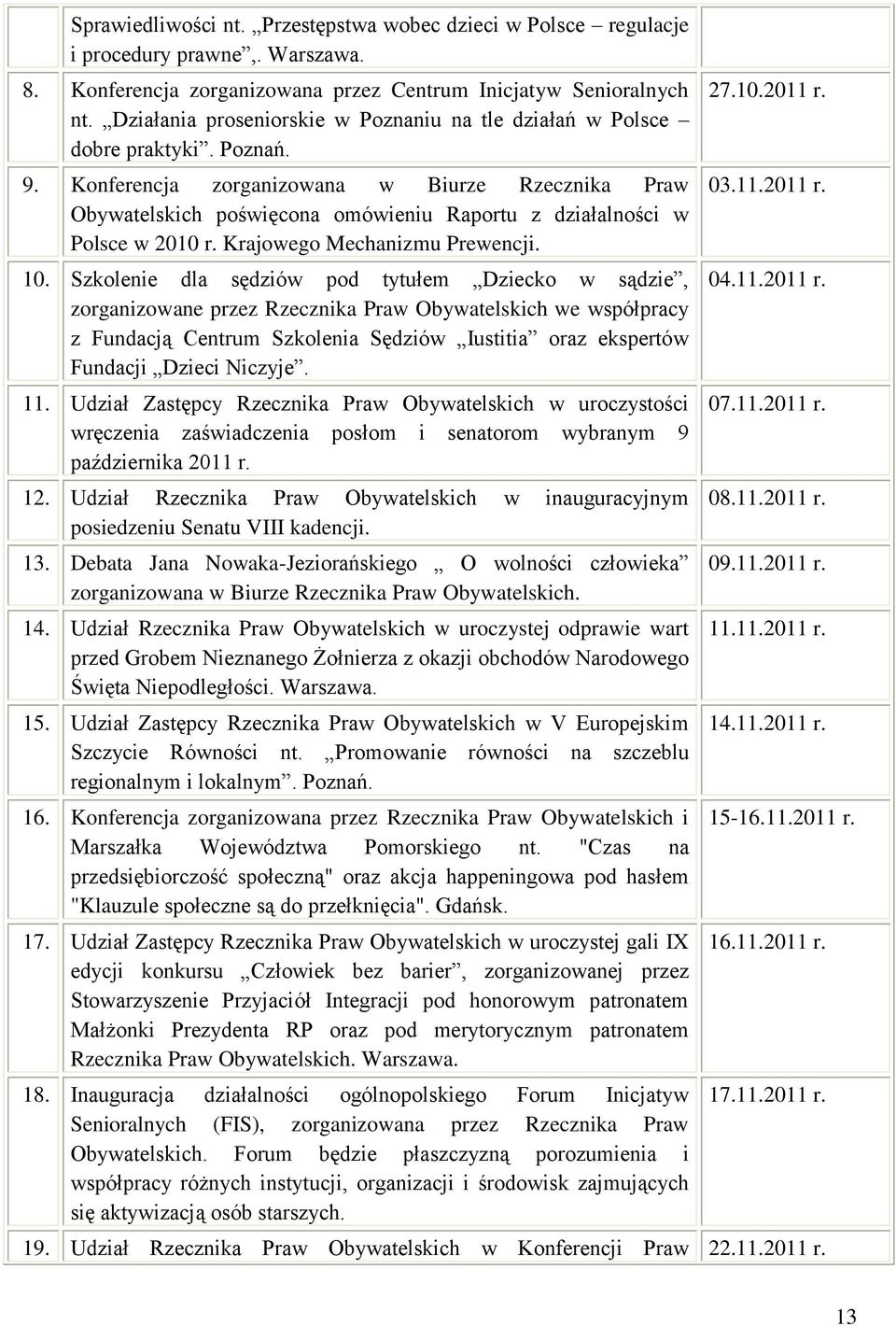 Konferencja zorganizowana w Biurze Rzecznika Praw Obywatelskich poświęcona omówieniu Raportu z działalności w Polsce w 2010 r. Krajowego Mechanizmu Prewencji. 10.