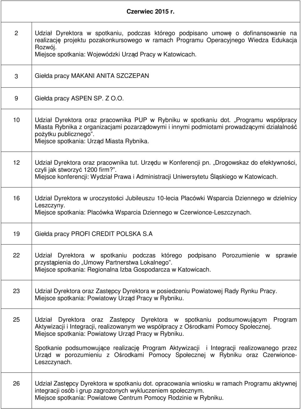 Programu współpracy Miasta Rybnika z organizacjami pozarządowymi i innymi podmiotami prowadzącymi działalność pożytku publicznego. Miejsce spotkania: Urząd Miasta Rybnika.