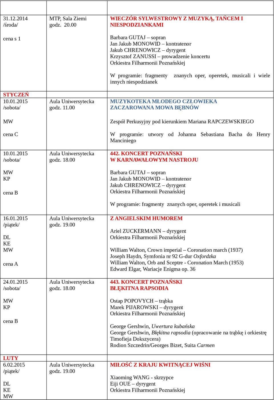 znanych oper, operetek, musicali i wiele innych niespodzianek ZACZAROWANA MOWA BĘBNÓW Zespół Perkusyjny pod kierunkiem Mariana RAPCZEWSKIEGO W programie: utwory od Johanna Sebastiana Bacha do Henry