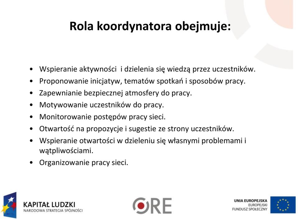 Motywowanie uczestników do pracy. Monitorowanie postępów pracy sieci.