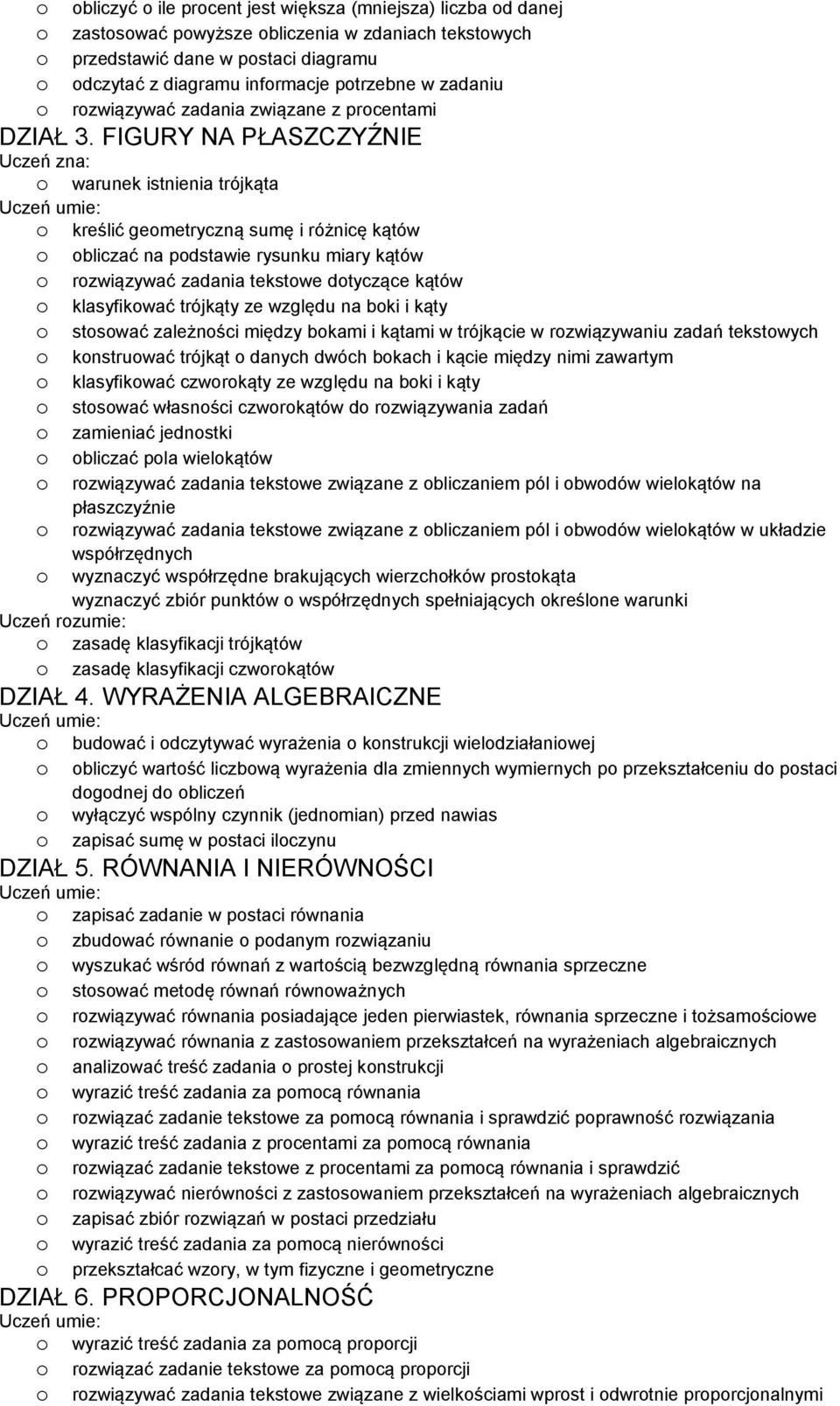 ze względu na bki i kąty stswać zależnści między bkami i kątami w trójkącie w rzwiązywaniu zadań tekstwych knstruwać trójkąt danych dwóch bkach i kącie między nimi zawartym klasyfikwać czwrkąty ze