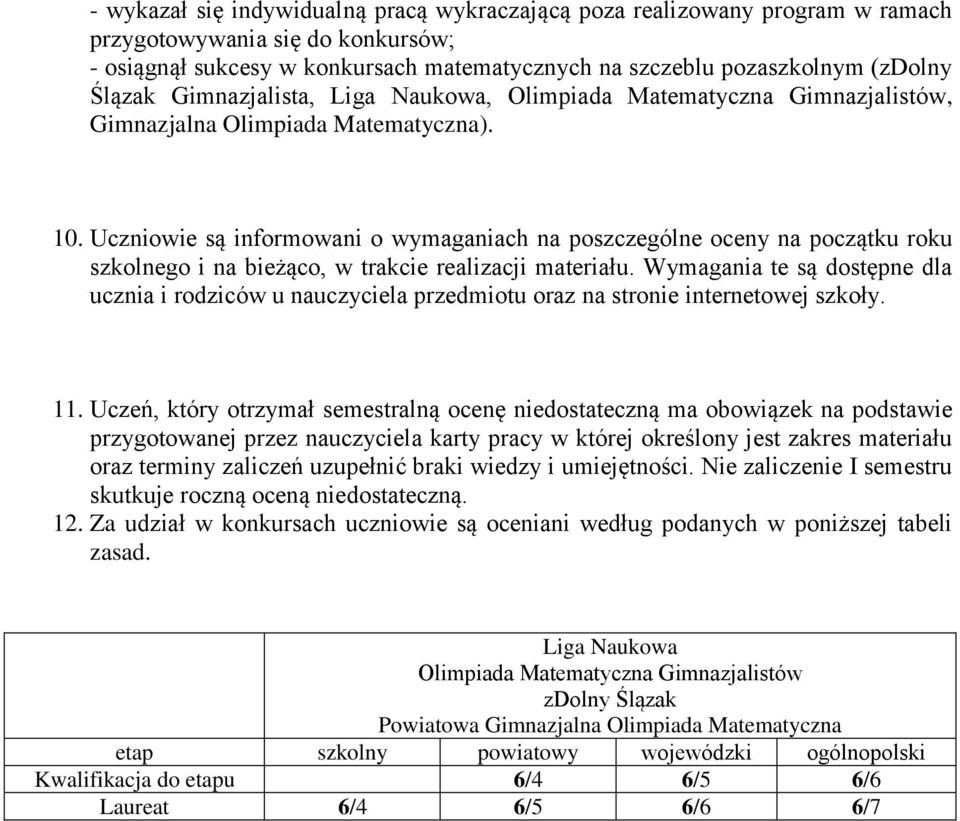 Uczniowie są informowani o wymaganiach na poszczególne oceny na początku roku szkolnego i na bieżąco, w trakcie realizacji materiału.