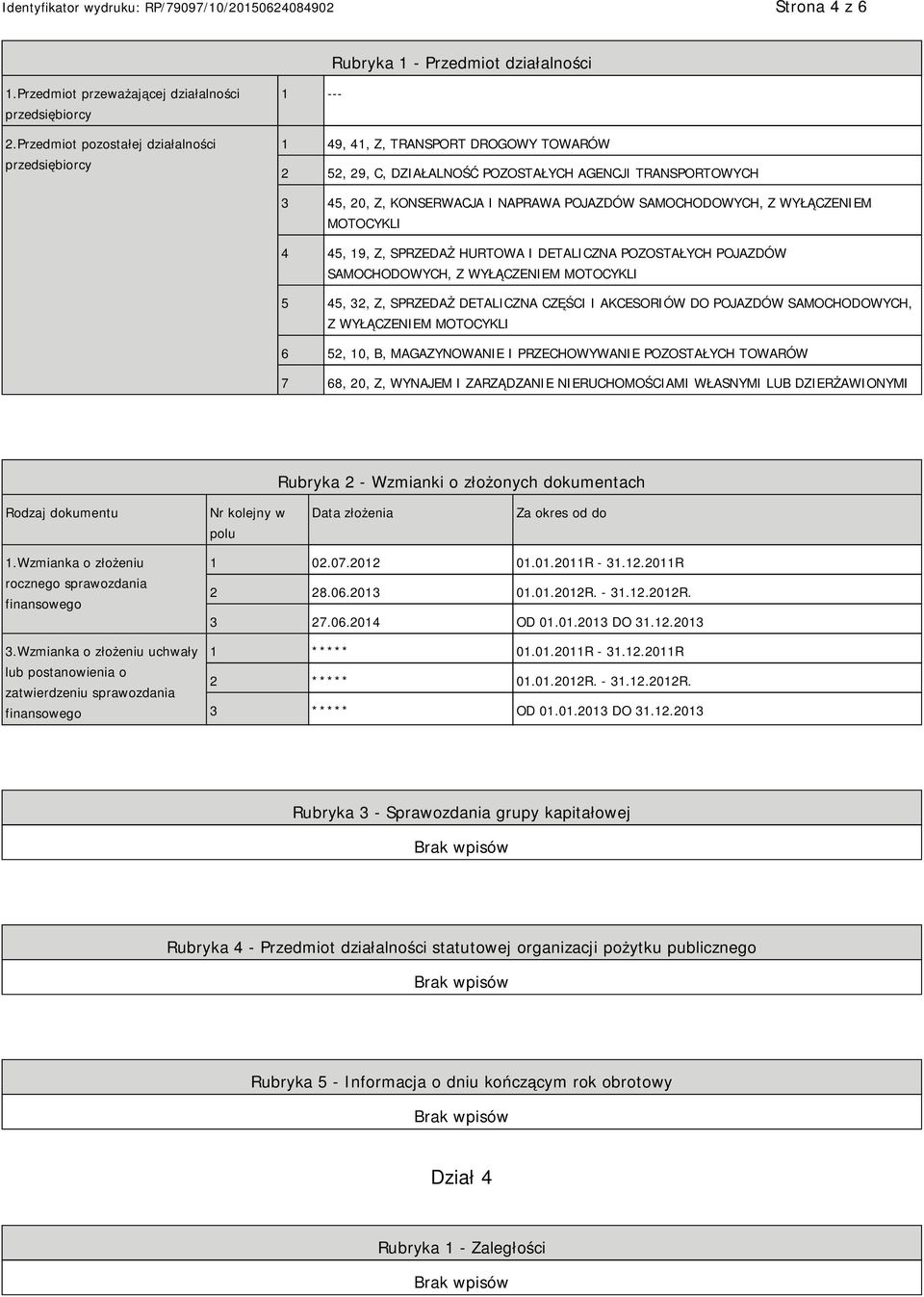 SAMOCHODOWYCH, Z WYŁĄCZEM MOTOCYKLI 4 45, 19, Z, SPRZEDAŻ HURTOWA I DETALICZNA POZOSTAŁYCH POJAZDÓW SAMOCHODOWYCH, Z WYŁĄCZEM MOTOCYKLI 5 45, 32, Z, SPRZEDAŻ DETALICZNA CZĘŚCI I AKCESORIÓW DO