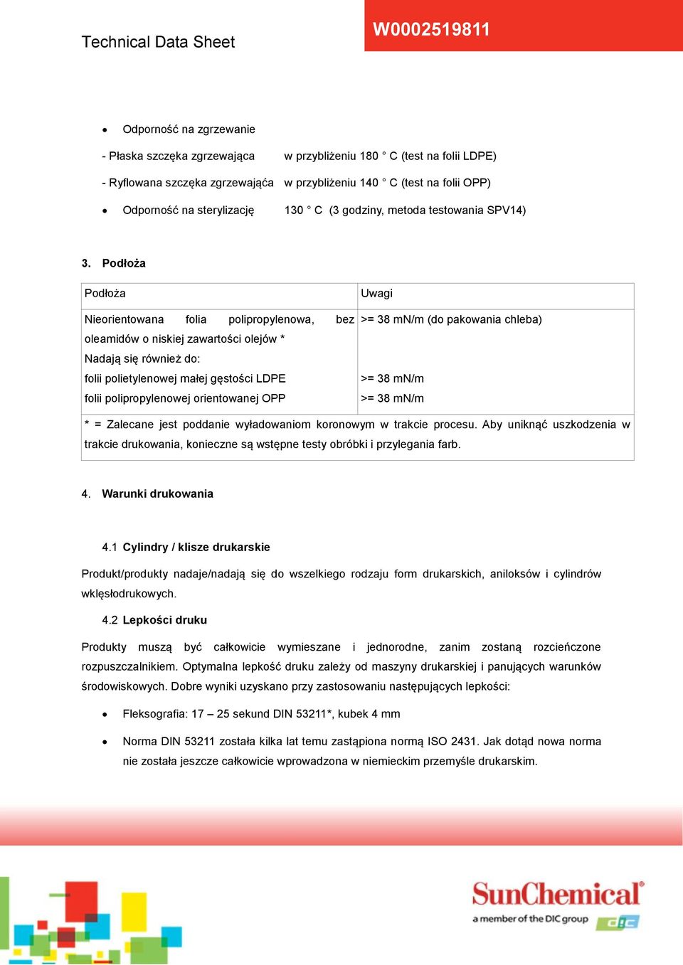 orientowanej OPP >= 38 mn/m (do pakowania a) >= 38 mn/m >= 38 mn/m * = Zalecane jest poddanie wyładowaniom koronowym w trakcie procesu.