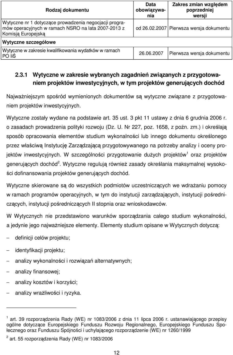 1 Wytyczne w zakresie wybranych zagadnień związanych z przygotowaniem projektów inwestycyjnych, w tym projektów generujących dochód Najważniejszym spośród wymienionych dokumentów są wytyczne związane