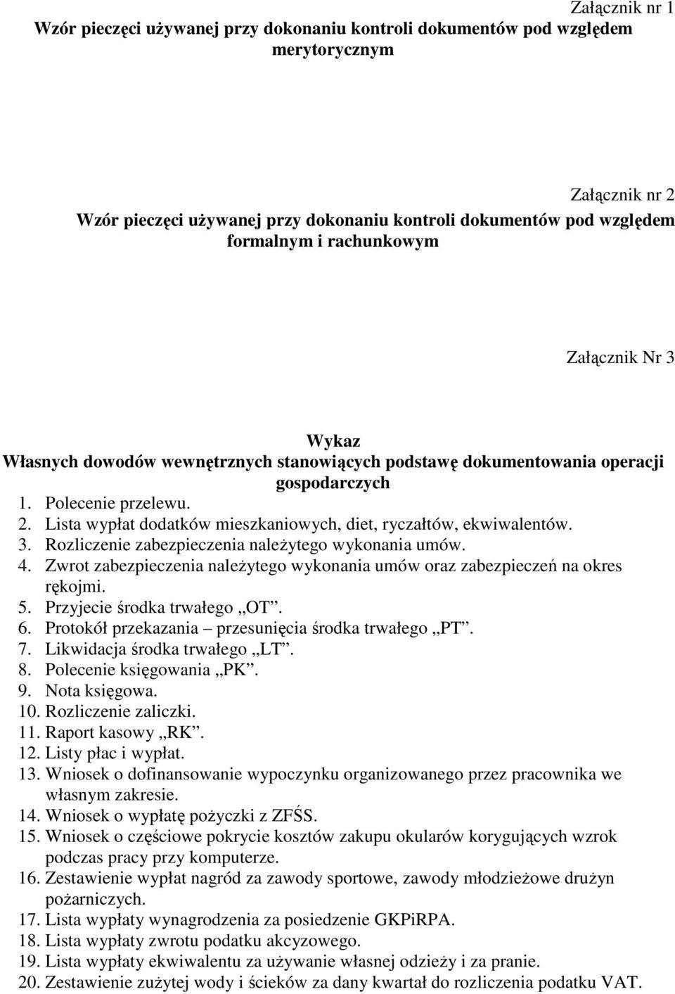 Lista wypłat dodatków mieszkaniowych, diet, ryczałtów, ekwiwalentów. 3. Rozliczenie zabezpieczenia należytego wykonania umów. 4.