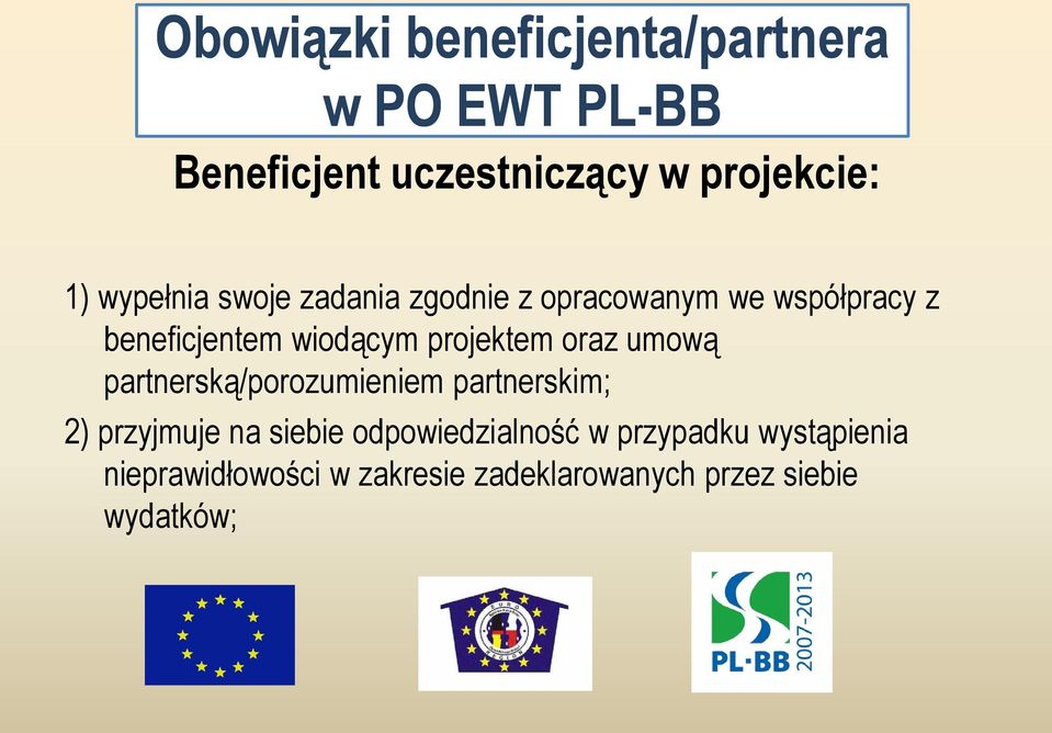 projektem oraz umową partnerską/porozumieniem partnerskim; 2) przyjmuje na siebie