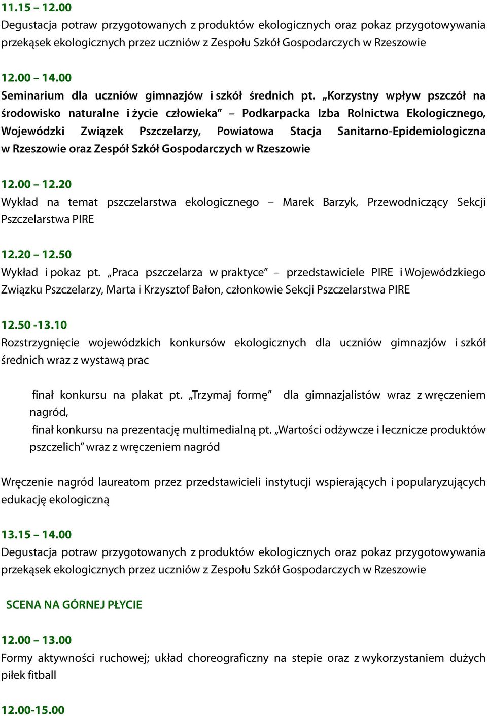 Korzystny wpływ pszczół na środowisko naturalne i życie człowieka Podkarpacka Izba Rolnictwa Ekologicznego, Wojewódzki Związek Pszczelarzy, Powiatowa Stacja Sanitarno-Epidemiologiczna w Rzeszowie