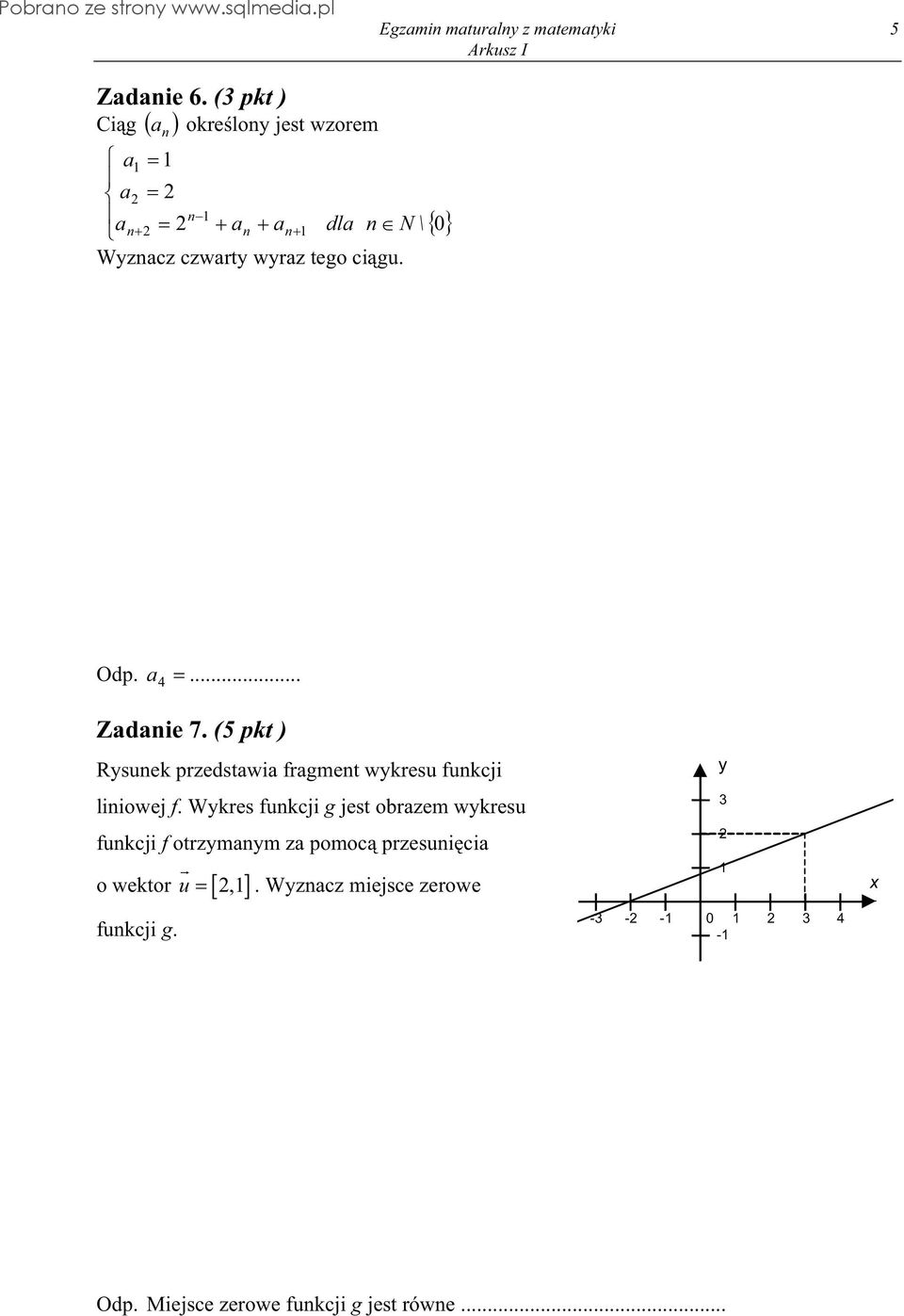 a... Zadanie 7. (5 pkt ) Rysunek przedstawia fragment wykresu funkcji y liniowej f.