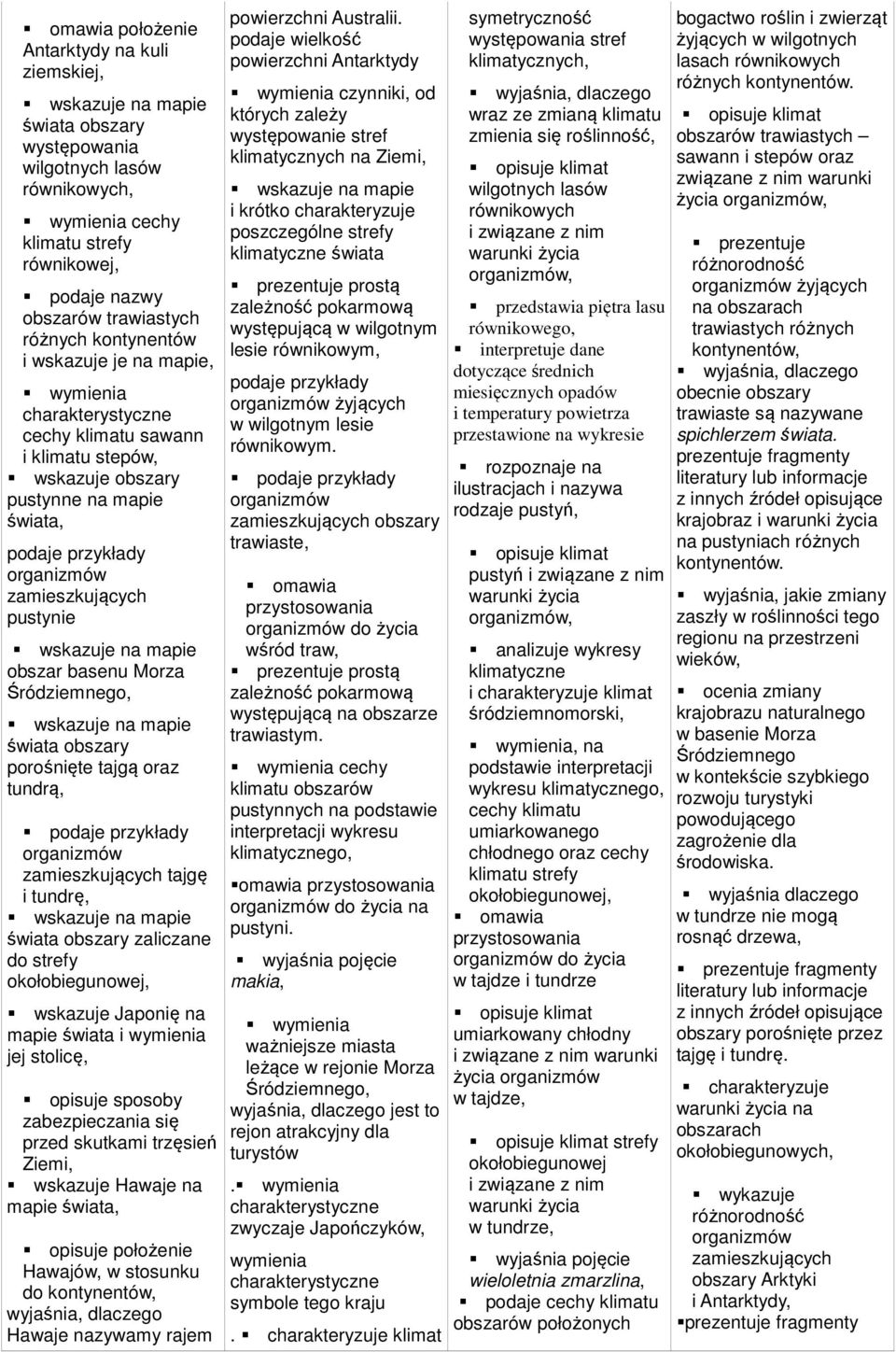 zamieszkujących tajgę i tundrę, świata obszary zaliczane do strefy okołobiegunowej, wskazuje Japonię na mapie świata i jej stolicę, opisuje sposoby zabezpieczania się przed skutkami trzęsień Ziemi,