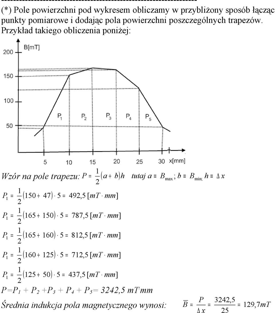 Przykład takiego obliczenia poniżej: P = ( 50 + 47) 5 = 49,5 [ mt mm] P = ( 65 + 50) 5 = 787,5 [ mt mm] P = ( 65 + 60) 5 = 8,5 [ mt mm] P = ( 60