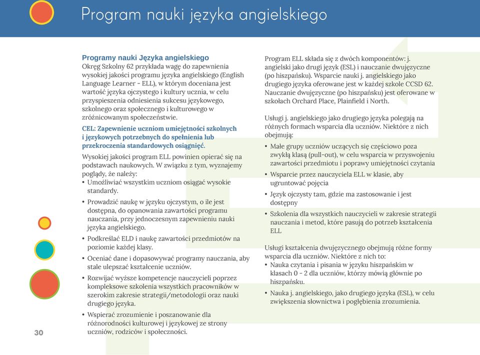 CEL: Zapewnienie uczniom umiejętności szkolnych i językowych potrzebnych do spełnienia lub przekroczenia standardowych osiągnięć.