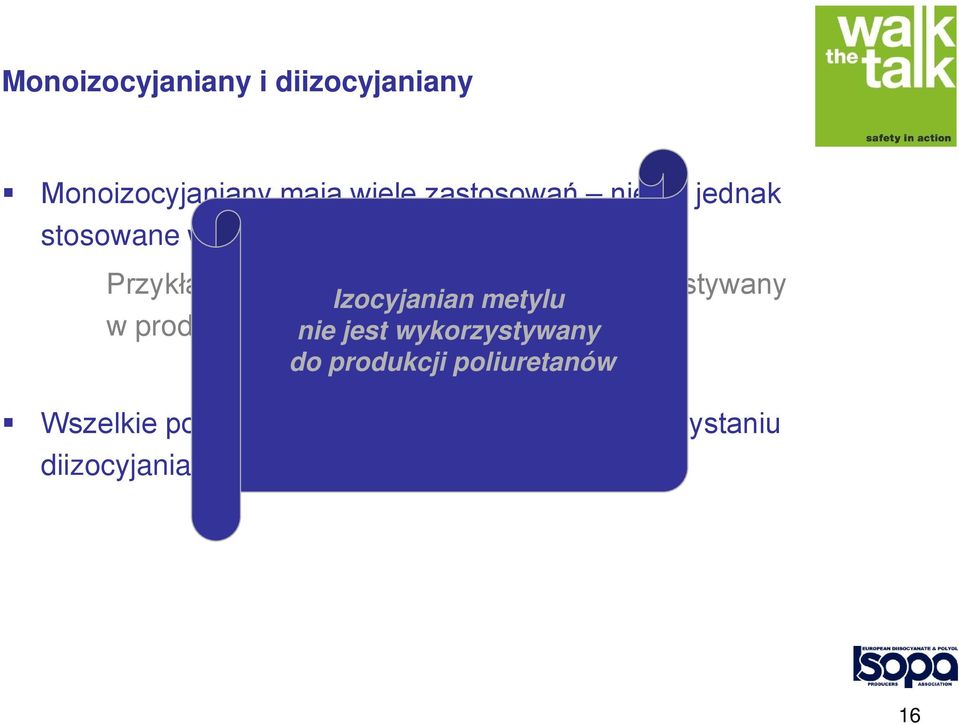 Izocyjanian metylu nie jest wykorzystywany do produkcji poliuretanów w produkcji pestycydów i