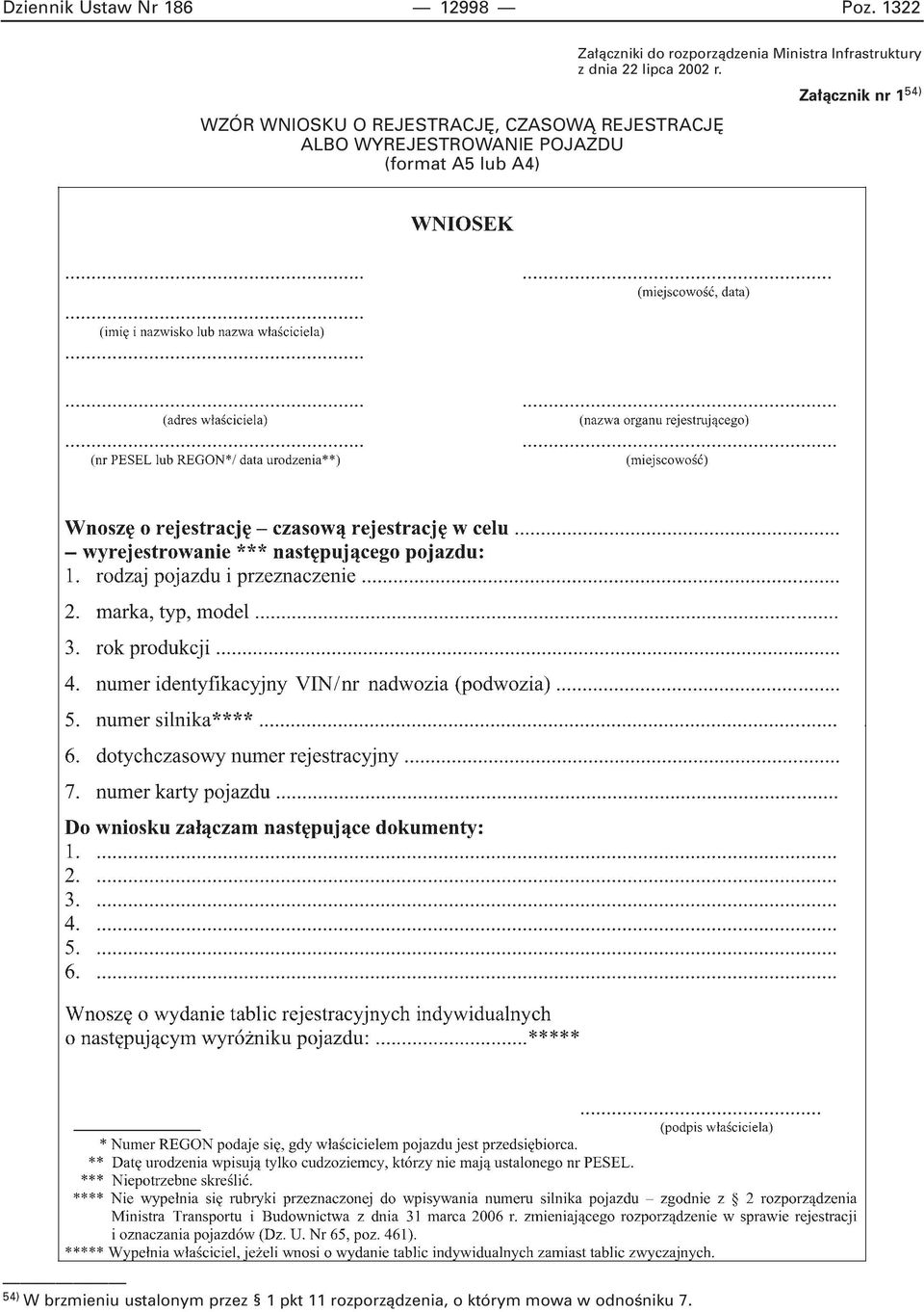 POJAZDU (format A5 lub A4) Za àczniki do rozporzàdzenia Ministra