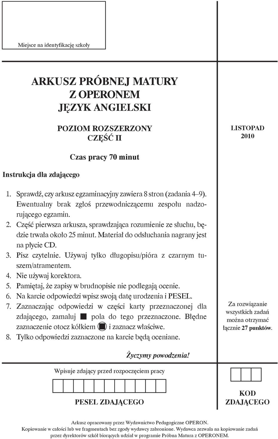 ARKUSZ PRÓBNEJ MATURY Z OPERONEM JĘZYK ANGIELSKI - PDF Darmowe pobieranie