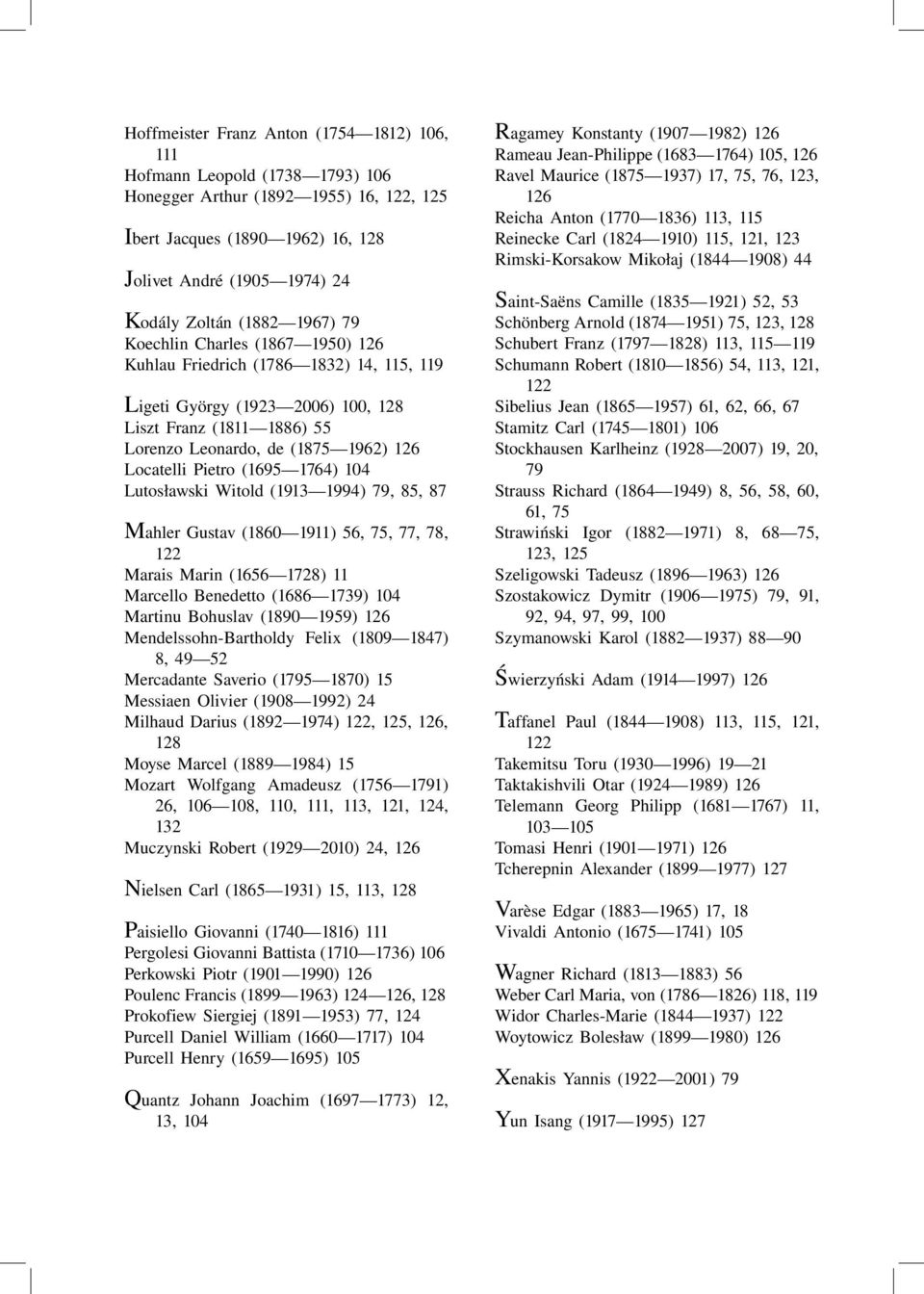Pietro (1695 1764) 104 Lutosławski Witold (1913 1994) 79, 85, 87 Mahler Gustav (1860 1911) 56, 75, 77, 78, 122 Marais Marin (1656 1728) 11 Marcello Benedetto (1686 1739) 104 Martinu Bohuslav (1890