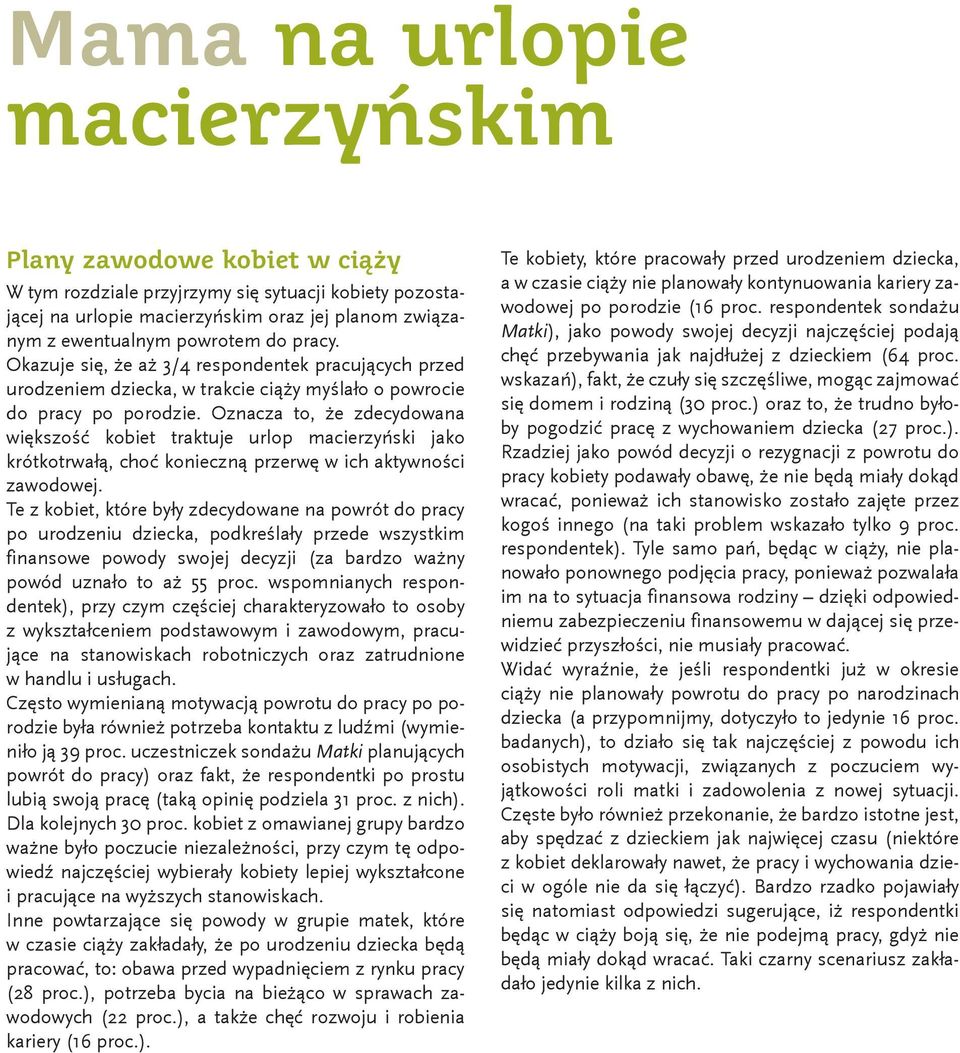 Oznacza to, że zdecydowana większość kobiet traktuje urlop macierzyński jako krótkotrwałą, choć konieczną przerwę w ich aktywności zawodowej.