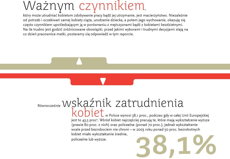 bezdzietnymi. Na ile trudno jest godzić zróżnicowane obowiązki, przed jakimi wyborami i trudnymi decyzjami stają na co dzień pracownice matki, postaramy się odpowiedź w tym raporcie.