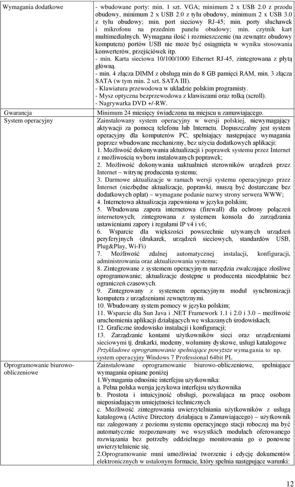 Wymagana ilość i rozmieszczenie (na zewnątrz obudowy komputera) portów USB nie może być osiągnięta w wyniku stosowania konwerterów, przejściówek itp. - min.